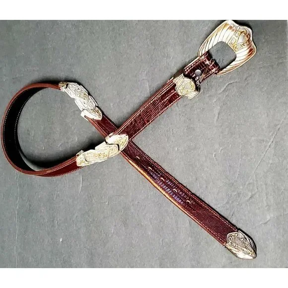 Vintage '98 PGA Tour Belt 538471 Brown Lizard Print Silver Concho MED 28/30 USA - Picture 2 of 16